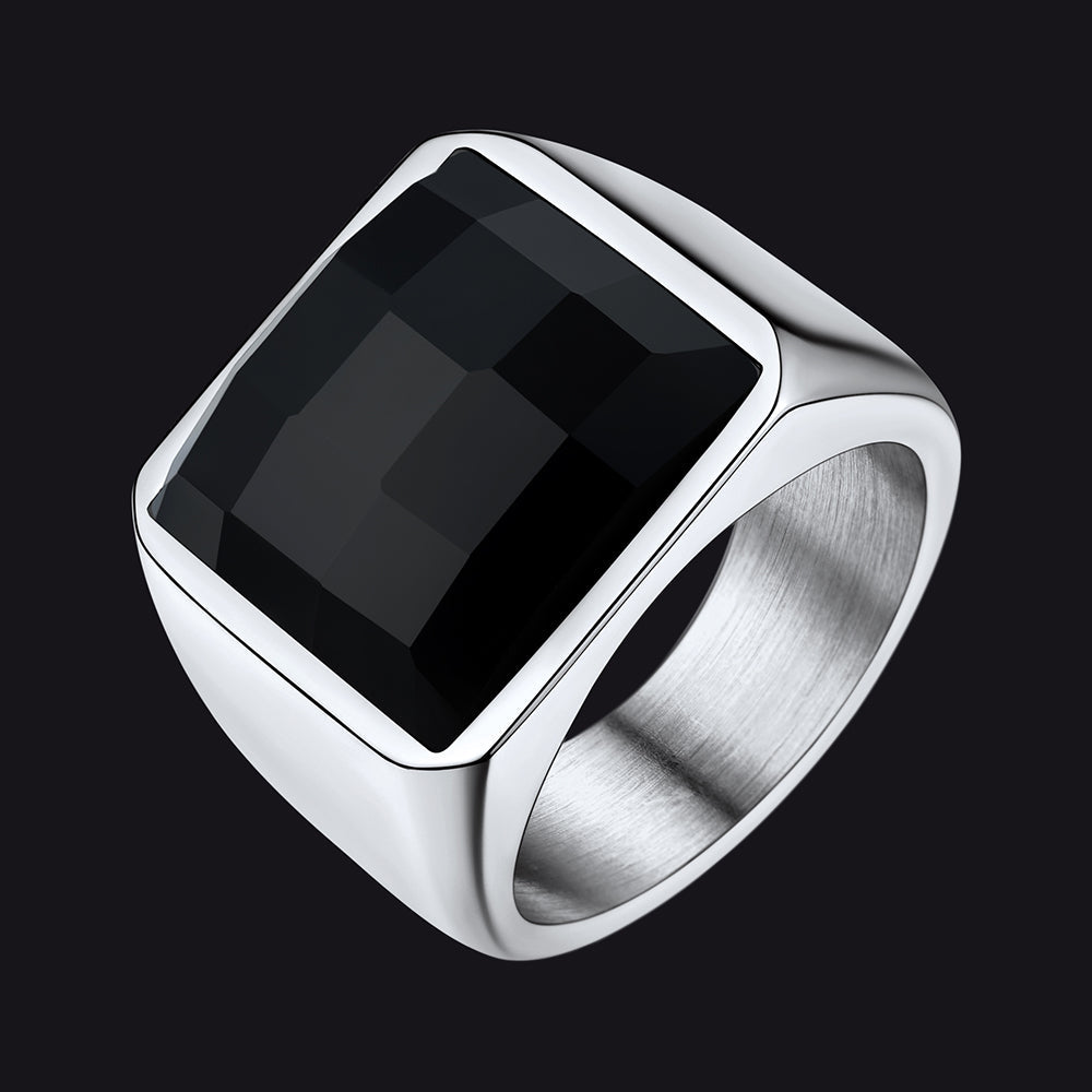 Custom Gemstone Signet Band Ring for , Ruby/ Black Onyx/topaz Ring Gift