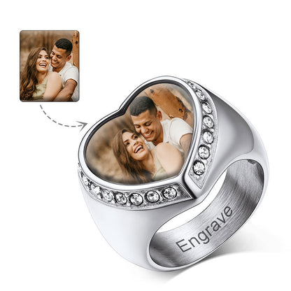 Personalized Custom Heart Photo Signet Ring for