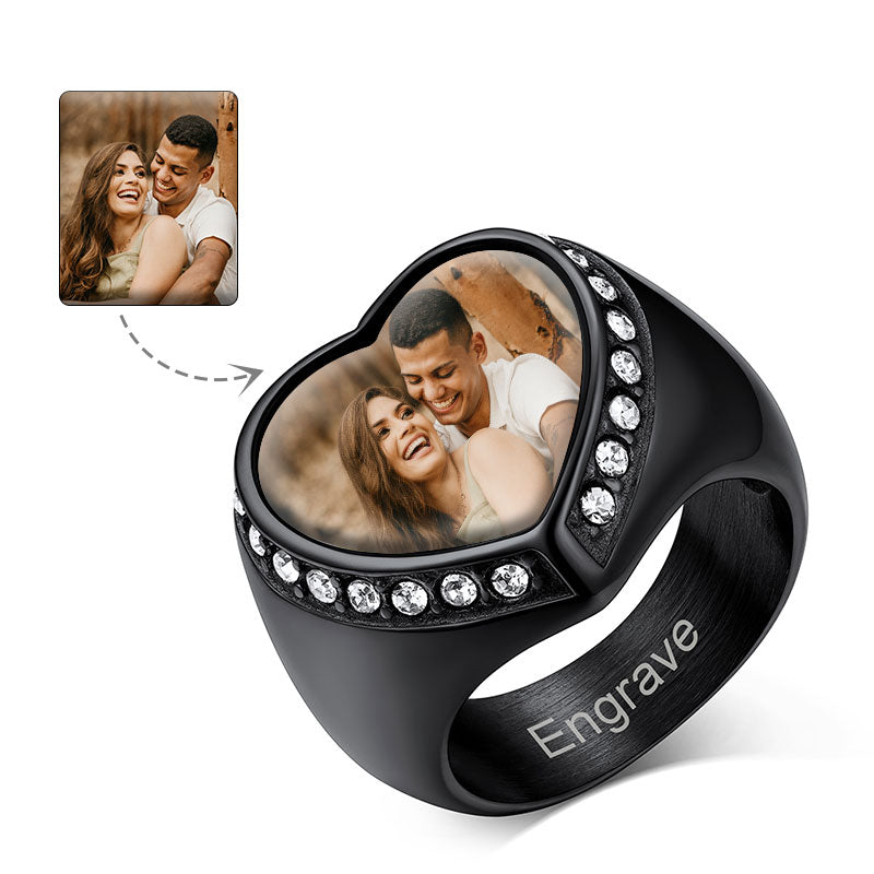 Personalized Custom Heart Photo Signet Ring for