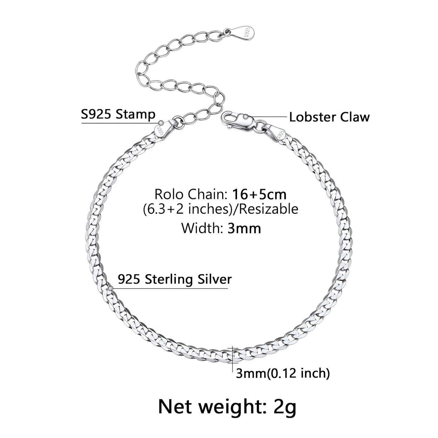 Sterling Silver Chain Link Bracelet for