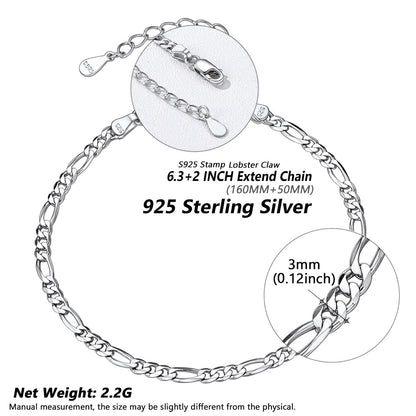 Sterling Silver Figaro Chain Link Bracelet for