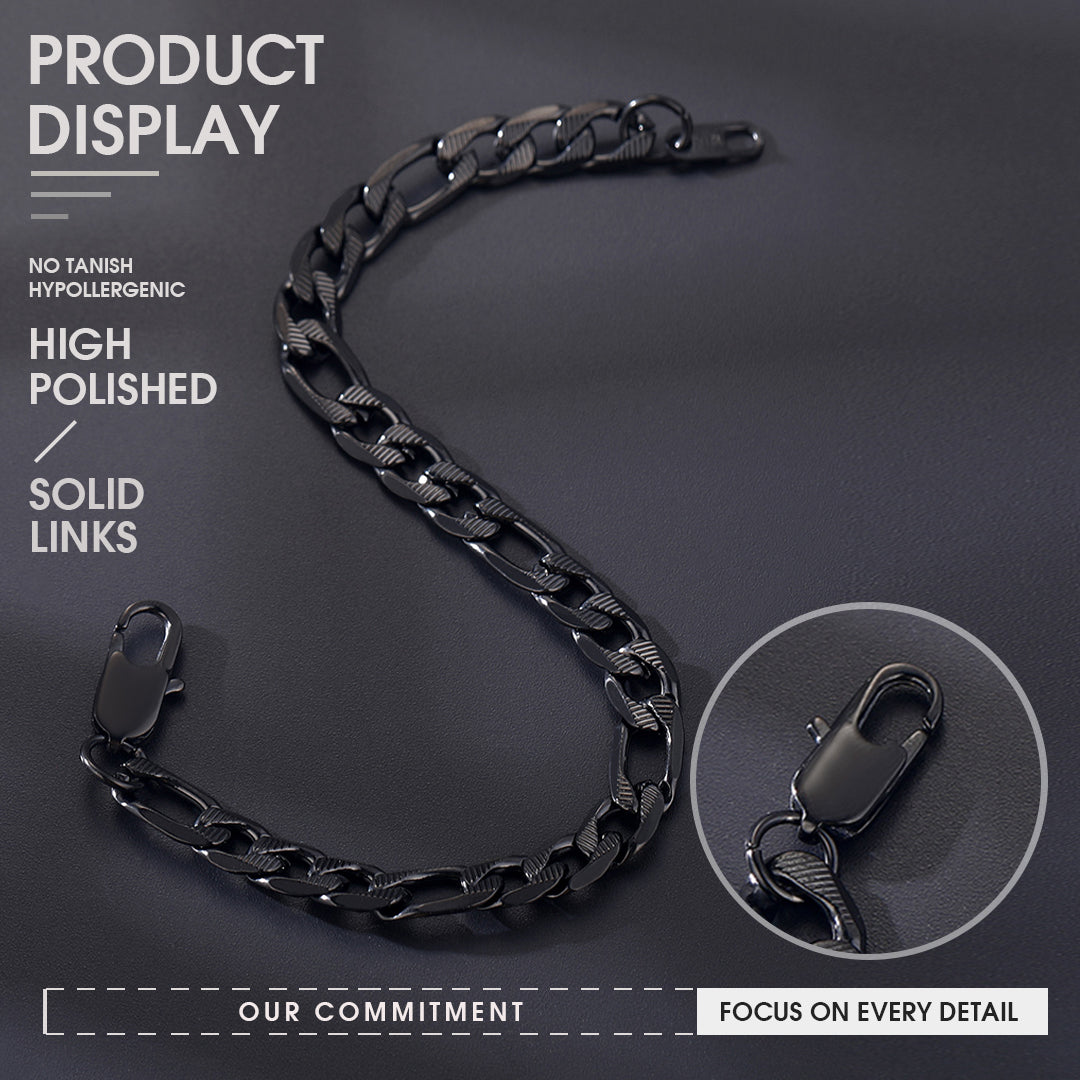 Thick Figaro Link Bracelet for 6/7/9mm Width