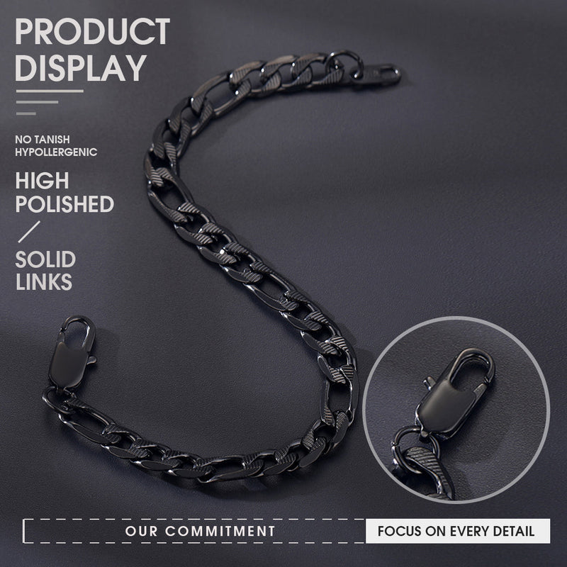 Thick Figaro Link Bracelet for 6/7/9mm Width