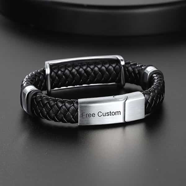 Black Braided Leather Bracelet Cuff With Skull Wing for Son