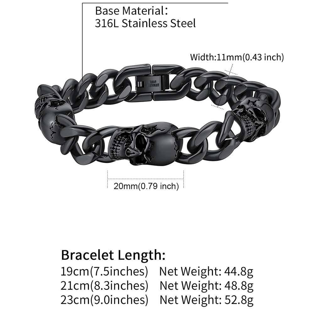 Gothic Skull Thick Cuban Chain Link Bracelet Halloween Gift for