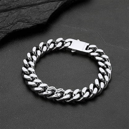 Personalized Multi Names Cuban Chain Bracelet With Cross Gift for Him , 12mm Width