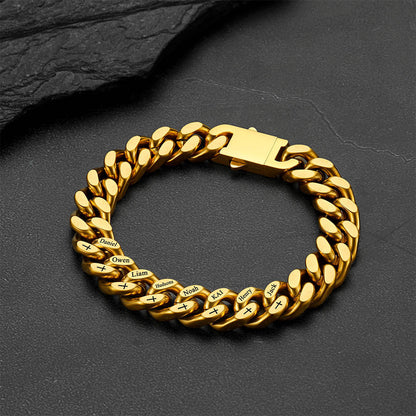 Personalized Multi Names Cuban Chain Bracelet With Cross Gift for Him , 12mm Width