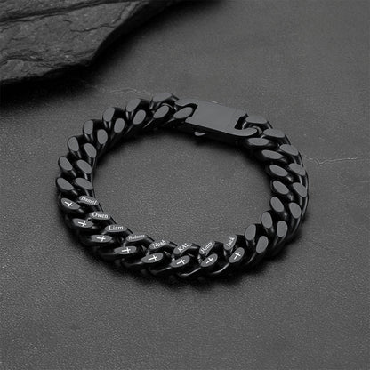 Personalized Multi Names Cuban Chain Bracelet With Cross Gift for Him , 12mm Width