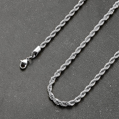 Twisted Rope Link Chain Stainless Steel Necklace for