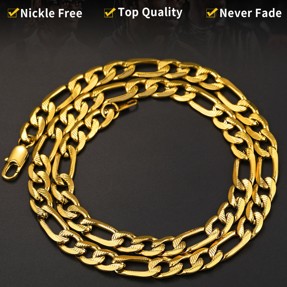 Figaro Curb Chain Link Necklace, 6/7.5/10 Mm Width