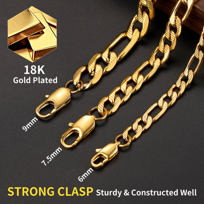 Figaro Curb Chain Link Necklace, 6/7.5/10 Mm Width