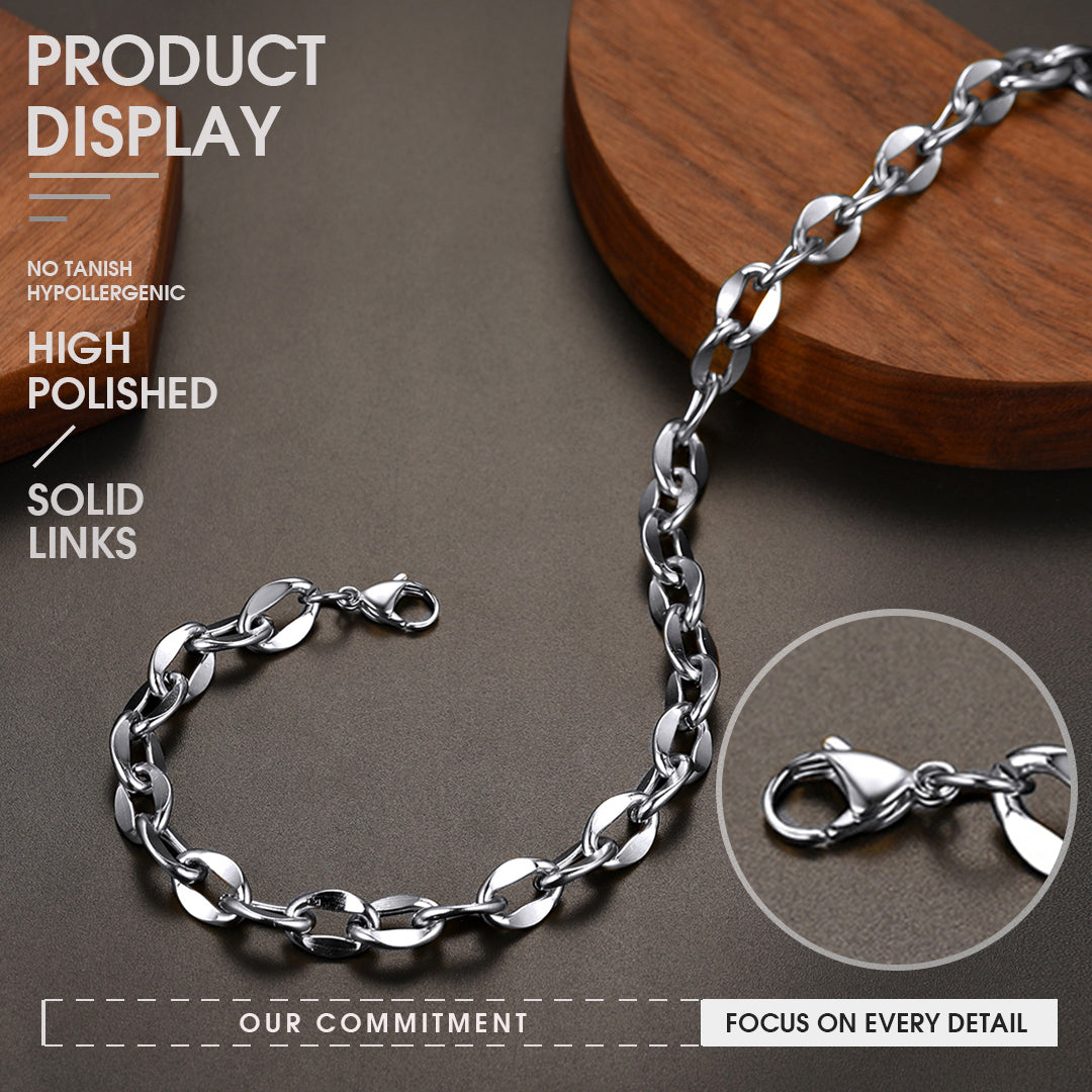 6mm/9mm Width Twisted Rolo Link Chain Necklace for