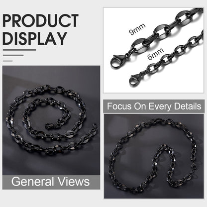 6mm/9mm Width Twisted Rolo Link Chain Necklace for