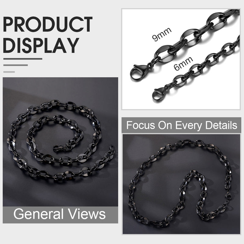 6mm/9mm Width Twisted Rolo Link Chain Necklace for