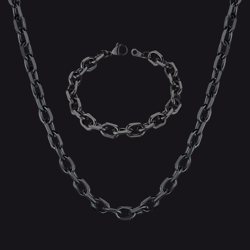 9mm Rolo Link Chain Necklace & Bracelet Set for