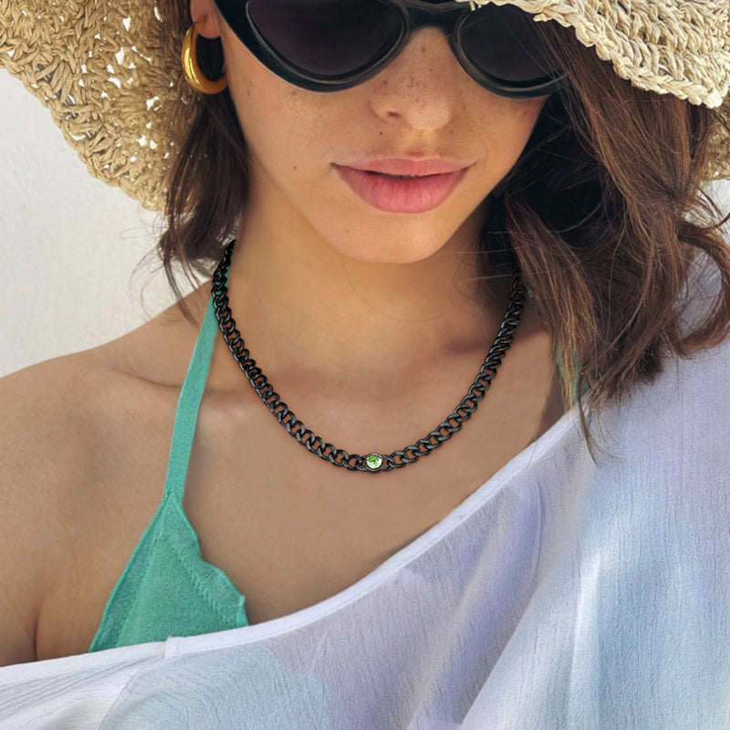 Birthstone Cuban Link Choker Chain Necklace for