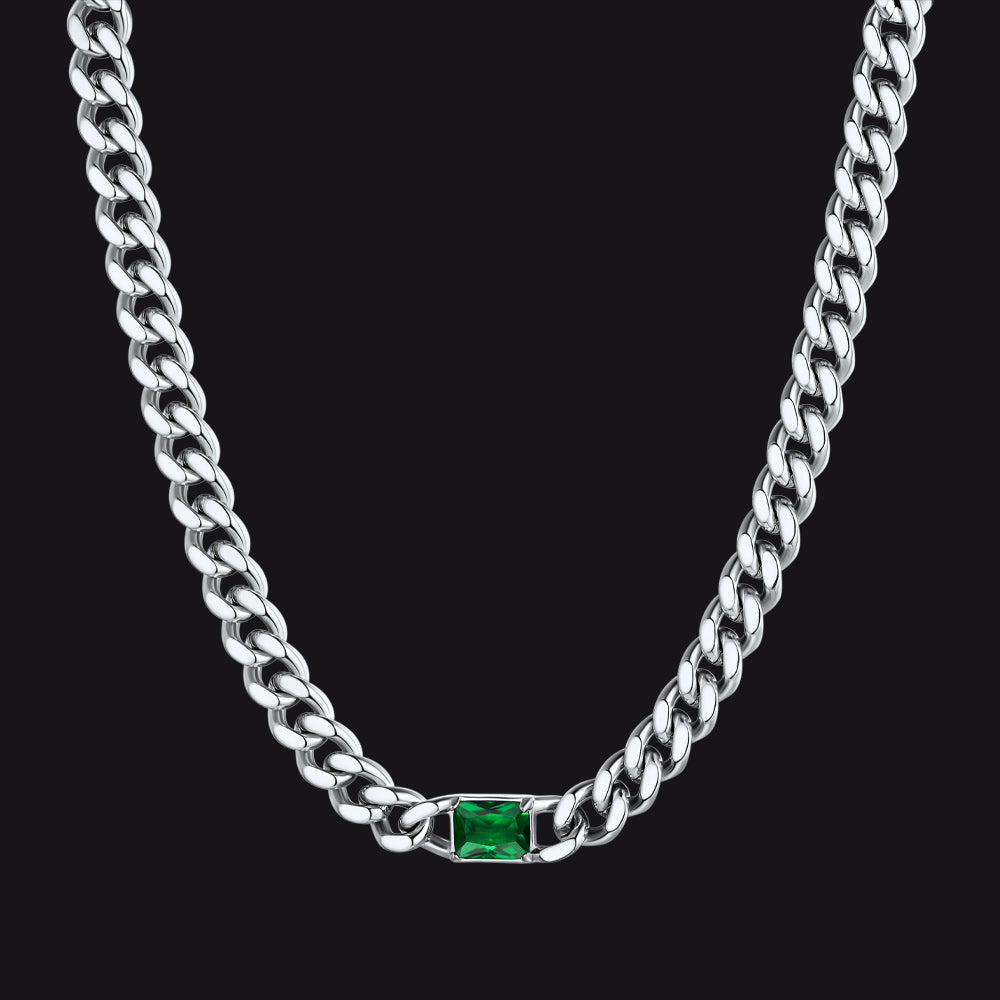 7mm Cuban Link Choker Necklace With Birthstone for