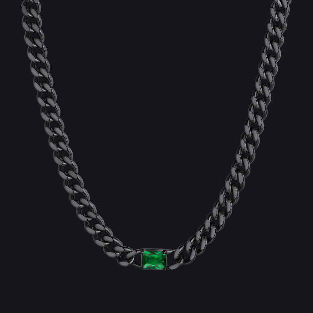 7mm Cuban Link Choker Necklace With Birthstone for
