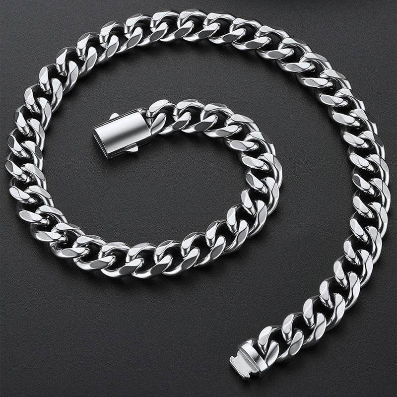 Engraved Cuban Chain & Bracelet Jewelry Set for , 7/9/12mm