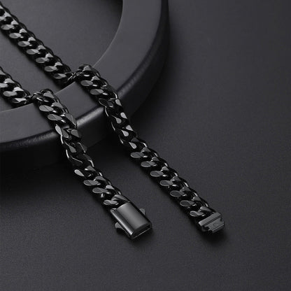 Engraved Cuban Chain & Bracelet Jewelry Set for , 7/9/12mm