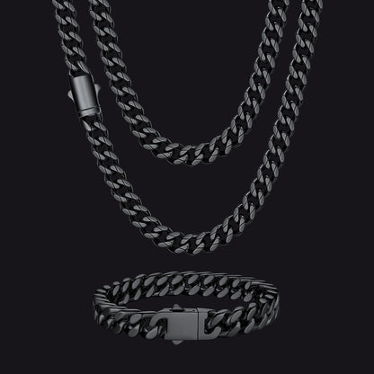 Engraved Cuban Chain & Bracelet Jewelry Set for , 7/9/12mm