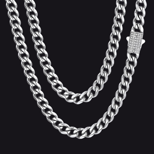 Cz Clasp Cuban Chain Necklace for , Hip Hop Jewelry 6/9/12mm Width