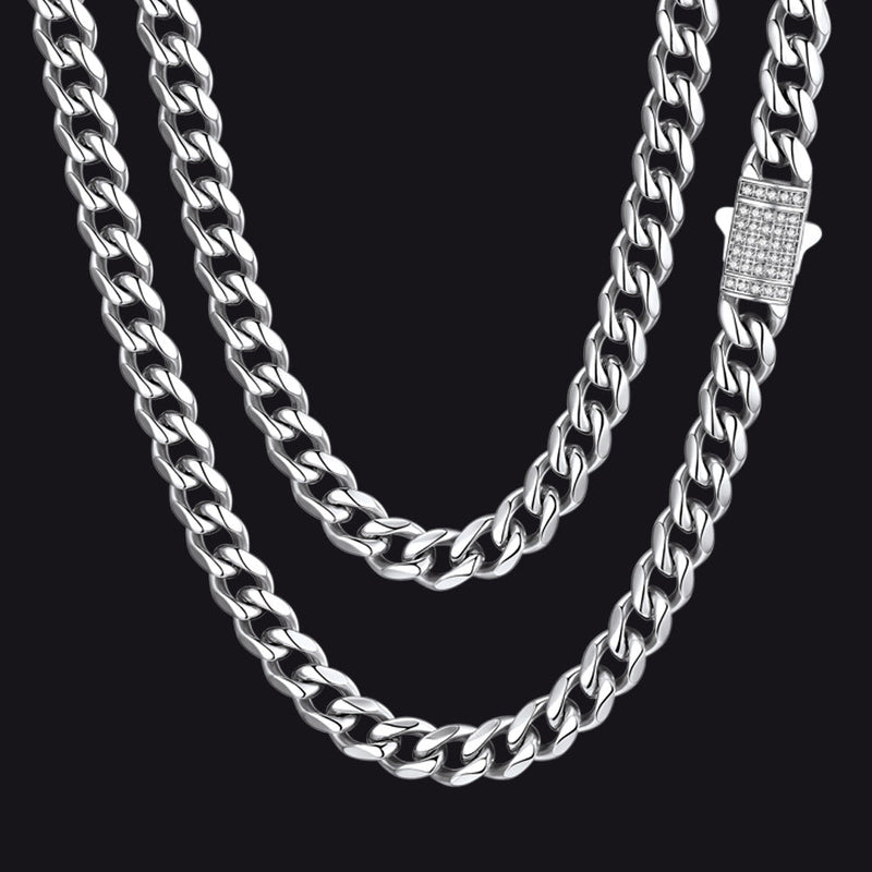 Cz Clasp Cuban Chain Necklace for , Hip Hop Jewelry 6/9/12mm Width