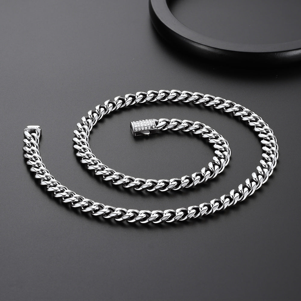 Cz Clasp Cuban Chain Necklace for , Hip Hop Jewelry 6/9/12mm Width