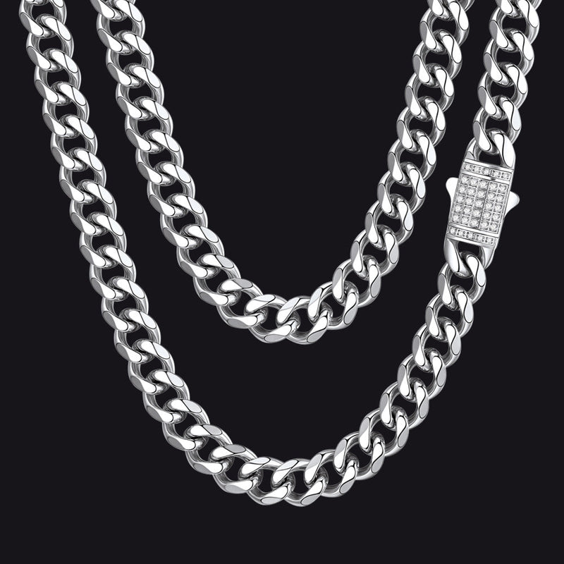 Cz Clasp Cuban Chain Necklace for , Hip Hop Jewelry 6/9/12mm Width
