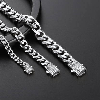Cz Clasp Cuban Chain Necklace for , Hip Hop Jewelry 6/9/12mm Width