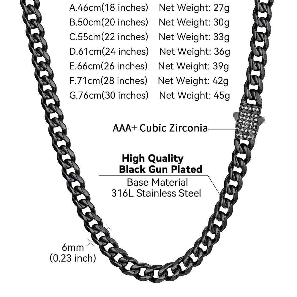 Cz Clasp Cuban Chain Necklace for , Hip Hop Jewelry 6/9/12mm Width
