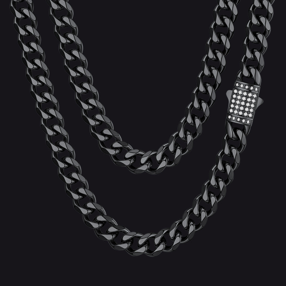 Cz Clasp Cuban Chain Necklace for , Hip Hop Jewelry 6/9/12mm Width