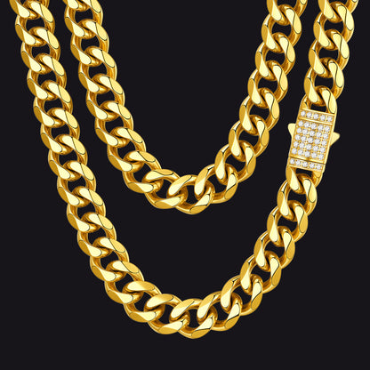 Cz Clasp Cuban Chain Necklace for , Hip Hop Jewelry 6/9/12mm Width