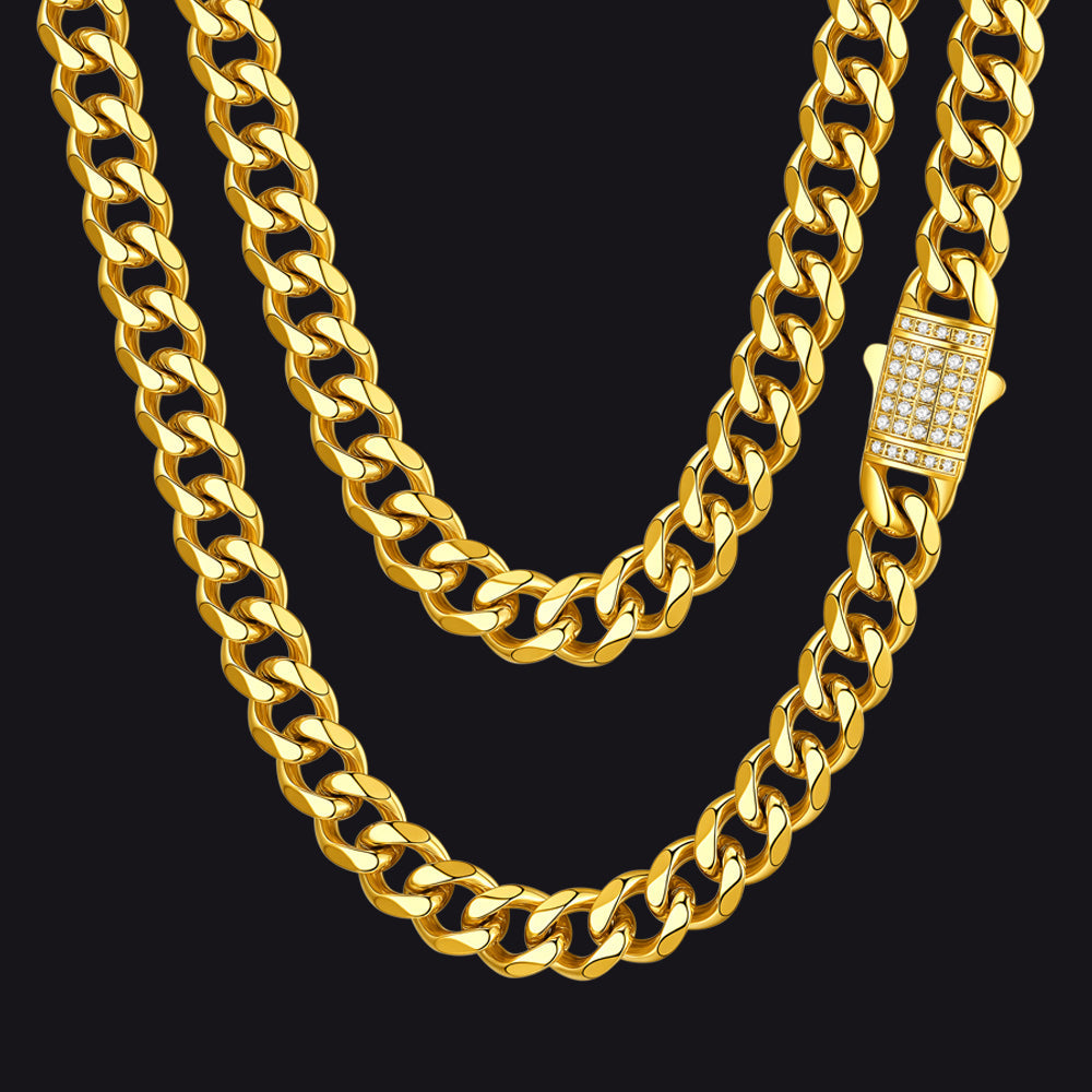 Cz Clasp Cuban Chain Necklace for , Hip Hop Jewelry 6/9/12mm Width