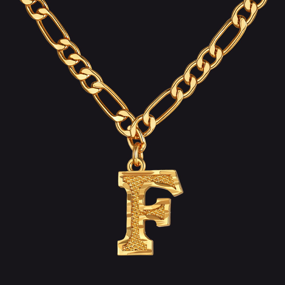 Initial A-z Letter Pendant Figaro Chain Choker Necklace for