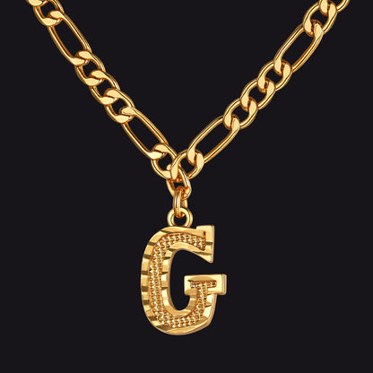 Initial A-z Letter Pendant Figaro Chain Choker Necklace for