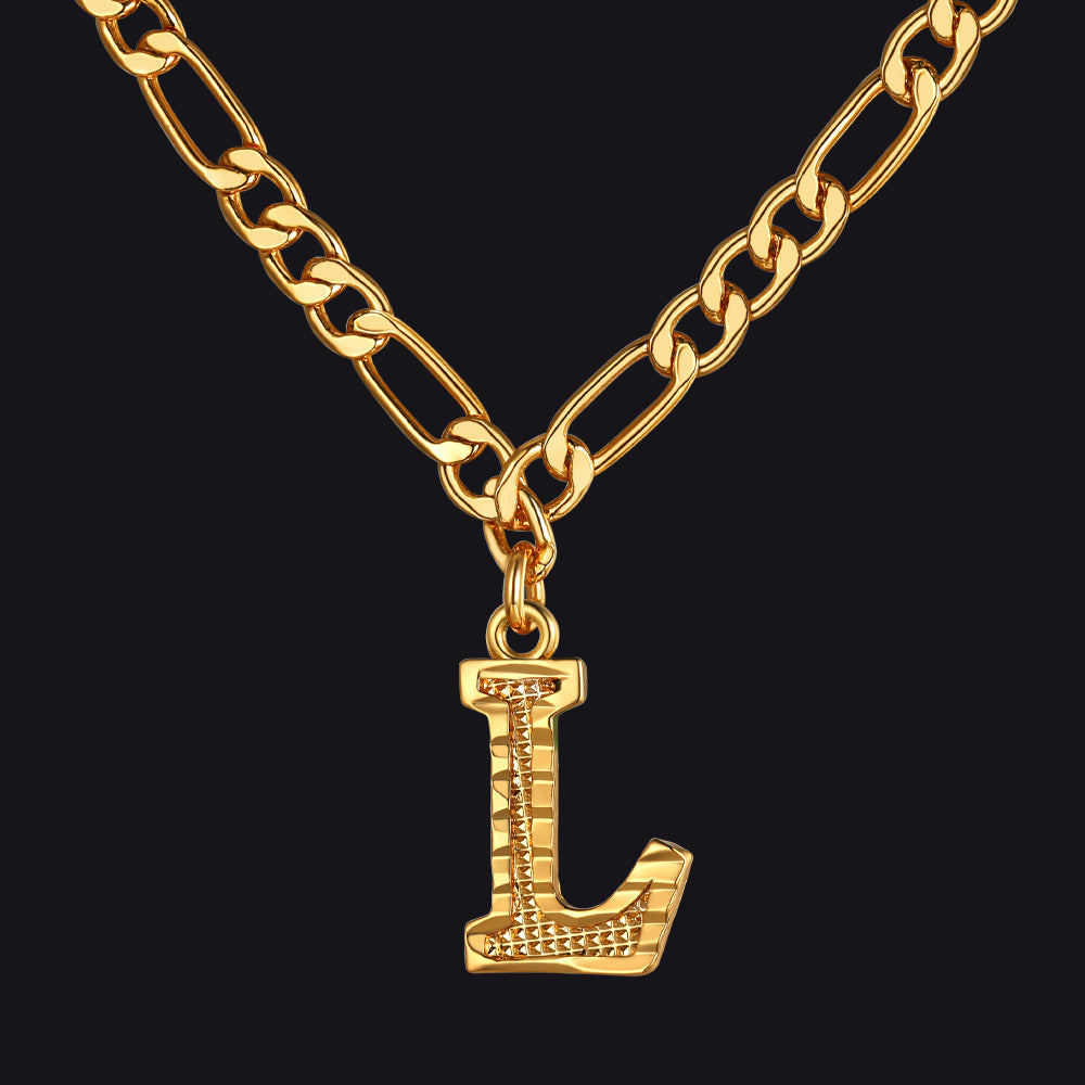 Initial A-z Letter Pendant Figaro Chain Choker Necklace for