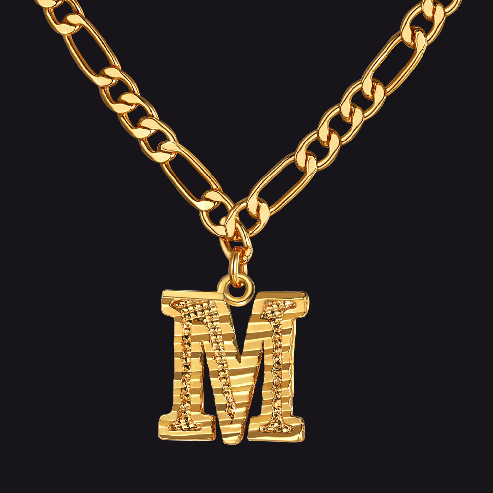 Initial A-z Letter Pendant Figaro Chain Choker Necklace for