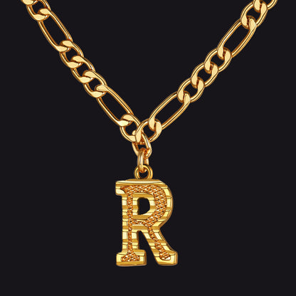Initial A-z Letter Pendant Figaro Chain Choker Necklace for