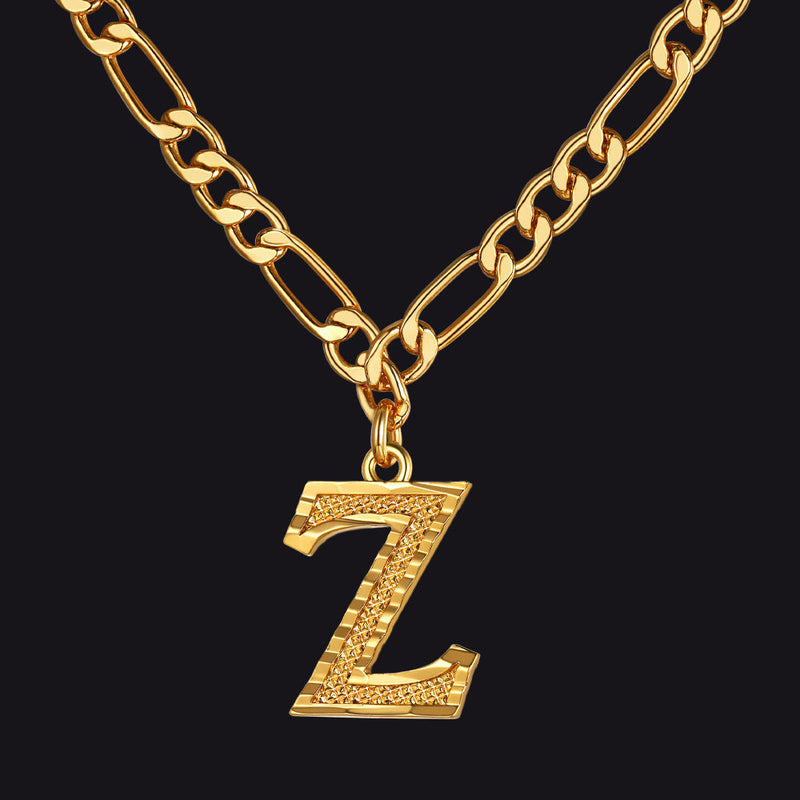 Initial A-z Letter Pendant Figaro Chain Choker Necklace for