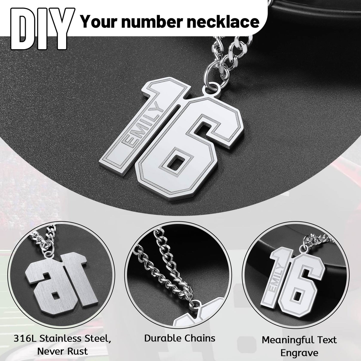 Custom Sports Jersey Number Necklace for Sport Fans, Gift for