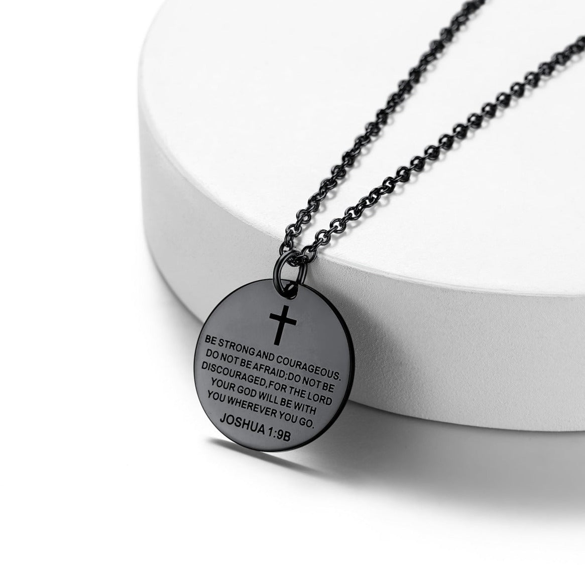 Christian Joshua 1:9 Cross Medal Necklace for