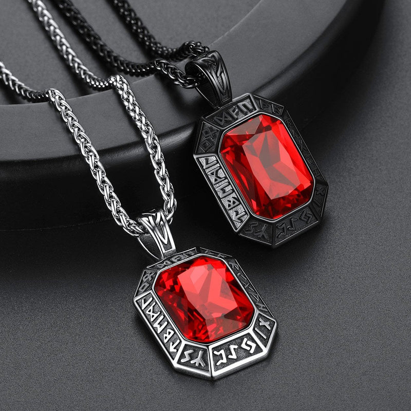 Engraved Crystal Dog Tag Necklace With Viking Runes for