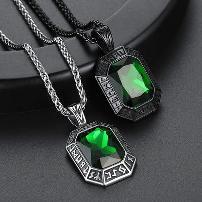 Engraved Crystal Dog Tag Necklace With Viking Runes for