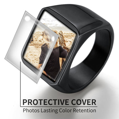 Customized Square Picture Signet Ring With Photo for