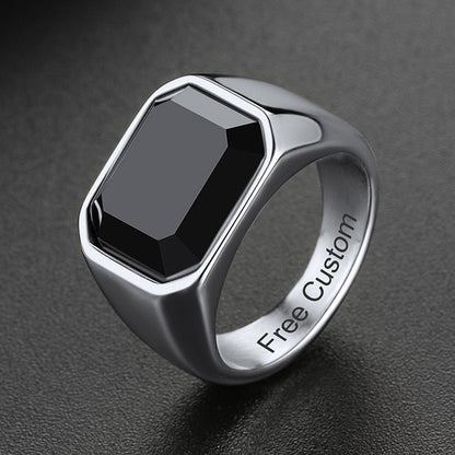 Engraved Black Onyx Signet Ring for