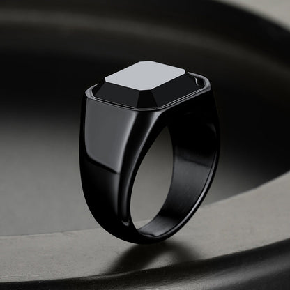 Engraved Black Onyx Signet Ring for