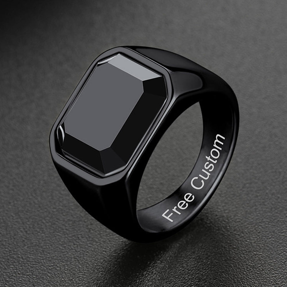 Engraved Black Onyx Signet Ring for
