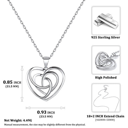 Sterling Silver Heart Celtic Knot Pendant Necklace for