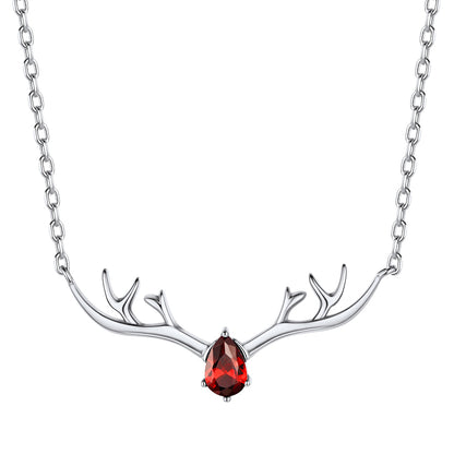 925 Sterling Silver Birthstone Deer Antler Necklace for